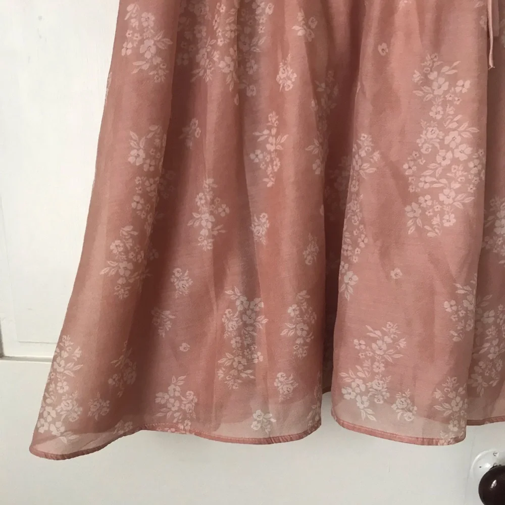 H&M Pink Floral Puff Sleeve Wrap Tie Front Dress Size Medium - Picture 6 of 6